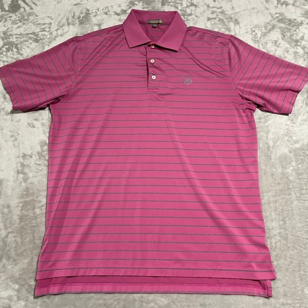 Peter Millar Shirt Mens Large Purple Summer Comfort Polo Striped Performance